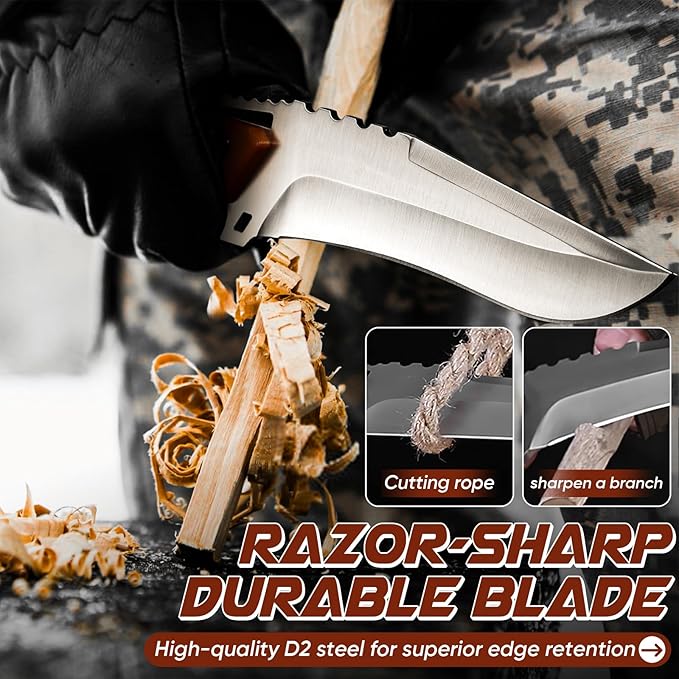 Purple Dragon Camping Knife with Sheath - D2 Steel Survival Knives for Bushcraft - Ergonomic G10 Handle Outdoor Survival Gear Christmas Gift for Men and Women