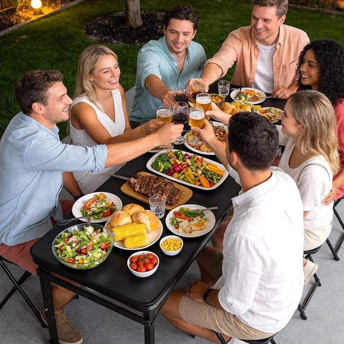 6FT x 2FT Folding Camping Table with Aluminum Alloy Legs, Adjustable Height Portable Outdoor Picnic Table for Camping, Travel, Parties, Kids Crafts, and Market Vendor Use