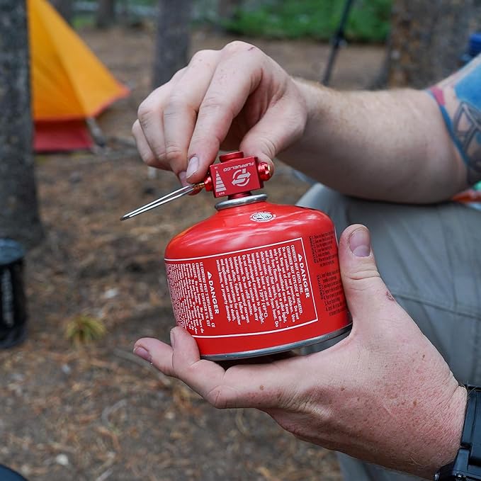 FlipFuel Fuel Transfer Device for Backpacking & Camping – Isobutane Canister Refill Adapter with Flow Control Valve