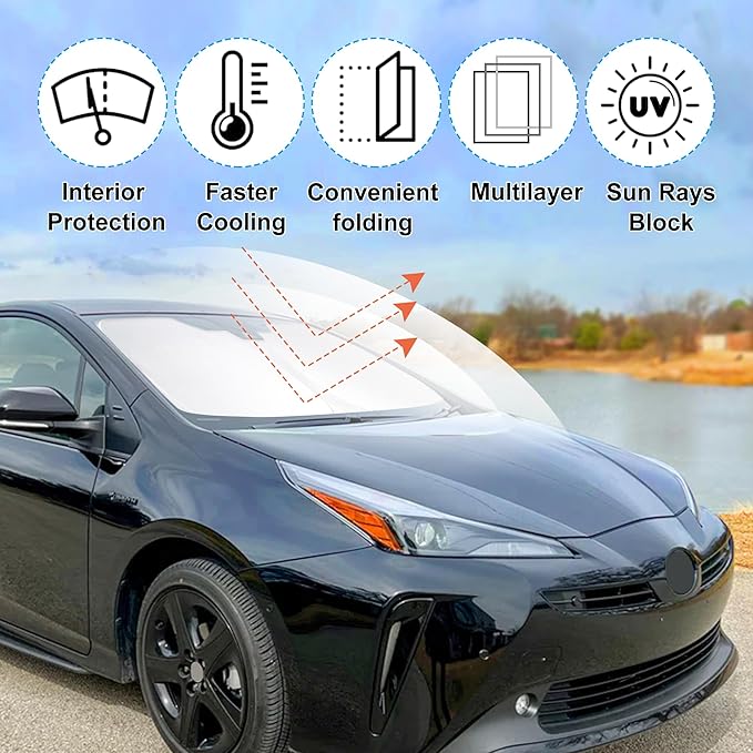 Windshield Sun Shade Custom Fit 2016-2022 Toyota Prius Hatchback (NOT for Prius C or Prius V) Accessories Foldable Window Sunshade Sun Blocker Damage Keep Car Cooler