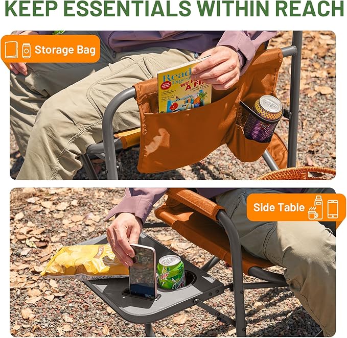 Timber Ridge XXL Director’s Chair – Heavy Duty Folding Camping Chair for Adults, 500lb Capacity, Extra Wide Padded Seat for Camping, Sports, Lawn, Courtyard, and Outdoor Use, Orange