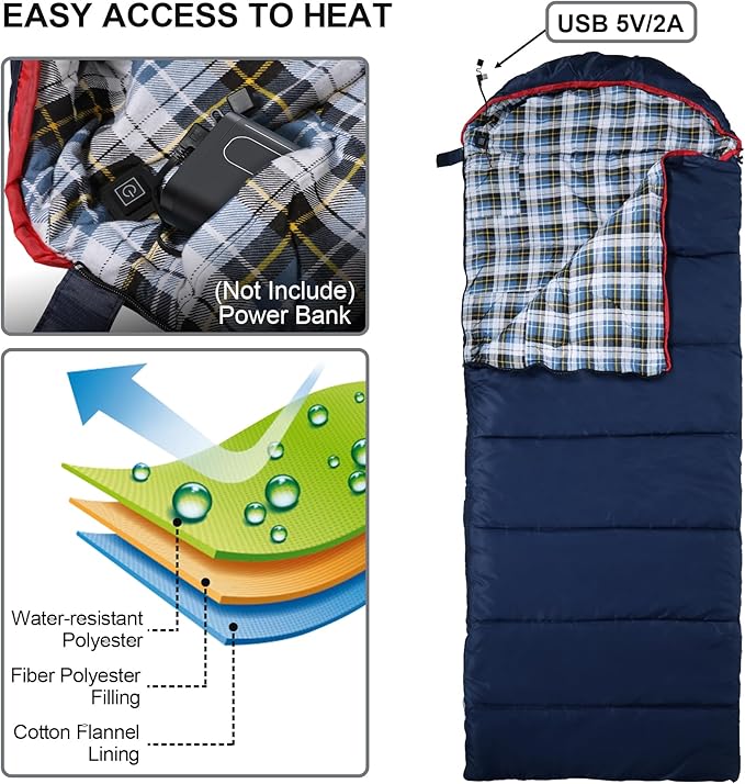 REDCAMP Flannel Sleeping Bag for Adults, Comfortable Cotton Sleeping Bags for Camping with Detachable Hood, Red/Grey/Blue/Black