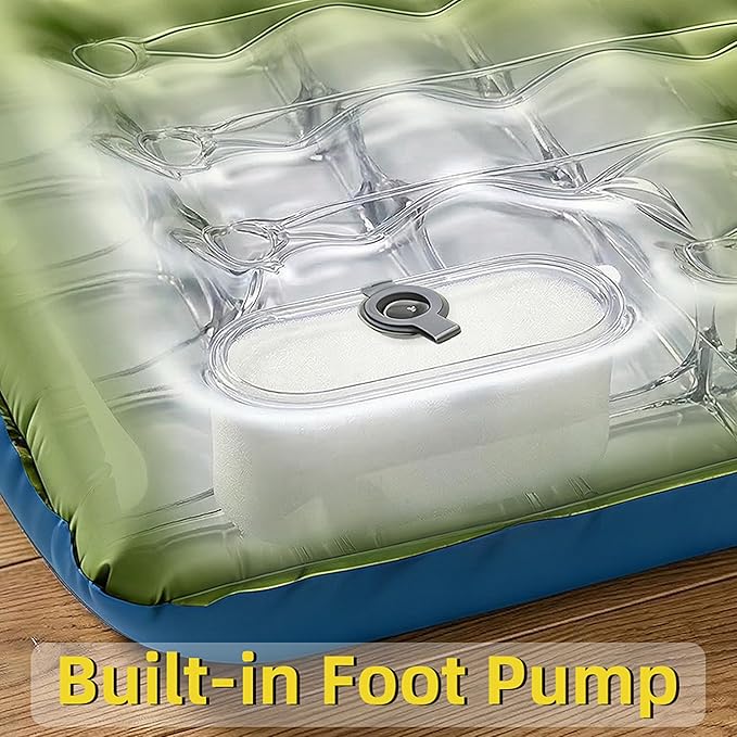 Camping Sleeping Pad, Extra Thick 6 Inch Camping Mat with Built-in Pillow & Foot Pump, Ultralight Inflatable Sleeping Pad for Backpacking Hiking Travel Tent(Green)
