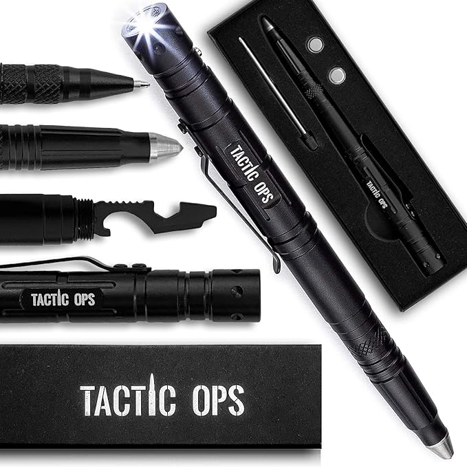 Tactical Self-Defense Pen LED Tactical Flashlight, Bottle Opener, Window Breaker | Multi-Tool for Everyday Carry Survival Gear | Military, Police | Boxed Extra Ink by Tactic Ops
