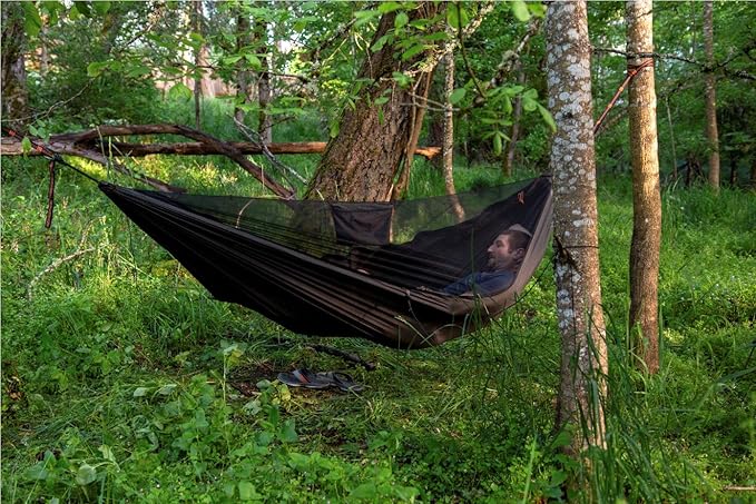 OneTigris KOMPOUND Camping Hammock with Net, Lightweight Portable Hammock with Warm Internal Cover & Tree Friendly Straps for Backpacking, Camping, Hiking, Travel, Beach, Backyard Od Green