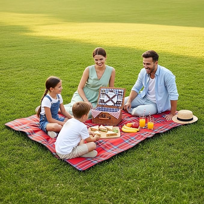 scuddles Extra Large Picnic Blanket – 59" x 53" Waterproof & Sandproof Outdoor Mat with Soft 3-Layer Comfort, Foldable Design & Carry Strap for Beach, Camping, Travel, Parks & Family Picnics