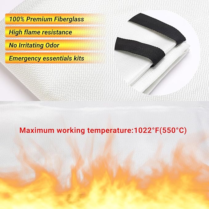 Heavy-Duty Emergency Fire Blanket, 2 Pack – Fireproof Fiberglass Blanket for Kitchen, Home, Car, Grill, Fireplace, Camping, Heat Shield, Grease Fires, Emergency Fire Suppression