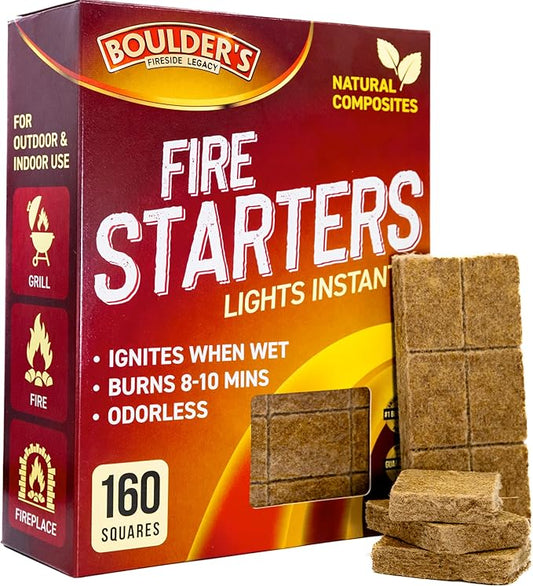 Fire Starter Cubes, 160 pcs - Bulk Pack - Firestarter Squares for Fireplace, Fire Pit, Wood Stove, BBQ, Charcoal, Pellets, Logs, Sticks Ignition - Natural, Odorless & Waterproof, Indoor & Outdoor