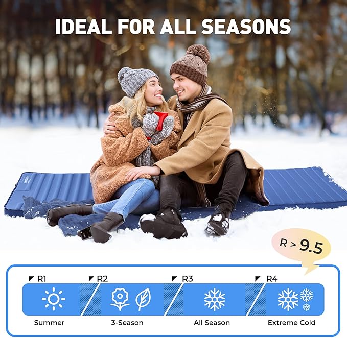 Elegear CumbreX™ Air & Foam Camping Sleeping Pad, HexaFoam Camping Mattress Pad with Built-in Foot Pump Memory Foam Camp Pad 4-Season R-Value 9.5 Camp Sleeping Mat for Travel/Car/Tent, Blue