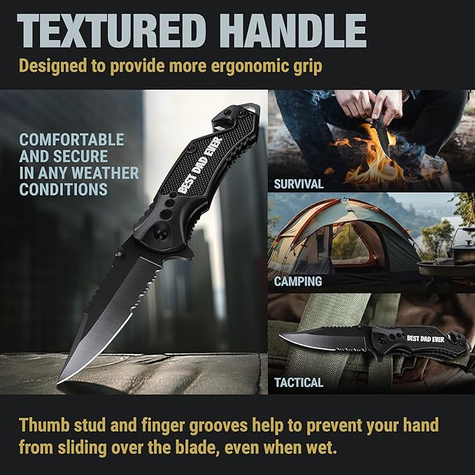 GOOD WORKER Legal Pocket Knife with 2.95” Serrated Blade, Glass Breaker, Seat Belt Cutter - EDC Sharp Folding Knives with Portable Clip - Small Tool for Tactical Camping Survival Hiking - Gifts for Men, Women