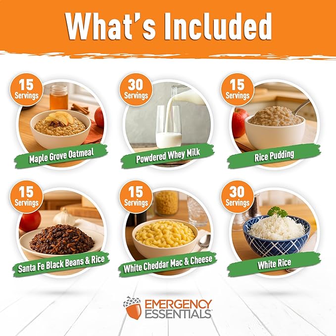 Emergency Essentials 1-Month Emergency Food Supply Bucket, 257 Servings, 56,650 Calories | Long-Term Survival Food Kit for Disaster Preparedness, Camping, and Power Outages