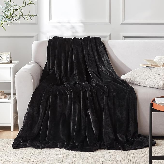 Hansleep Fleece Black Queen Blanket, Super Soft Flannel Fuzzy Plush Cozy Blanket for All Seasons, Black, Queen 90x90 Inches