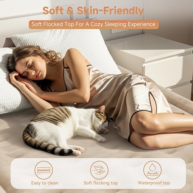 Sebor Air Mattress Queen with Built-in Pump 18", Comfortable Self-Inflating Air Mattress with High-Speed Pump, Durable Blow Up Mattress Queen with Storage Bag for Guests, Camping, Travel