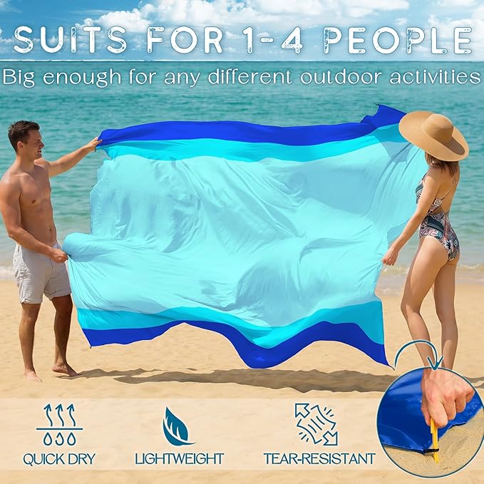 BYDOLL Beach Blanket Waterproof Sandproof Large Sand Free, 78''X81'' Oversized Sandless Lightweight Blanket Picnic Mat for Beach Travel Camping Hiking with Stakes