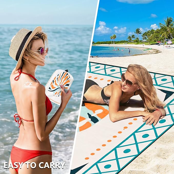HIHOHO Beach Blanket Waterproof Sandproof Extra Large Beach Mat 79" X 83"/120"x108"for 1-8 Adults Quick Drying Durable Outdoor Picnic Mat for Beach Travel Camping Hiking