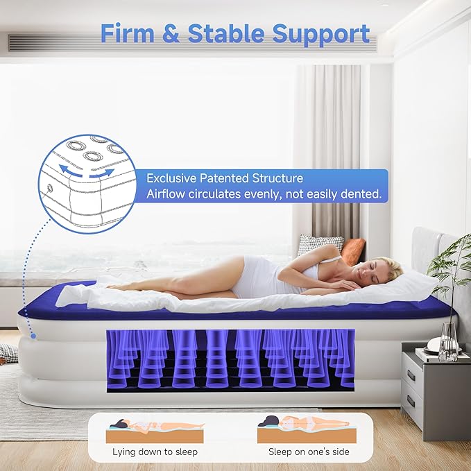 Sebor Air Mattress Twin with Built-in Pump 18", Comfortable Self-Inflating Air Mattress with High-Speed Pump, Durable Blow Up Mattress Twin with Storage Bag for Guests, Camping, Travel