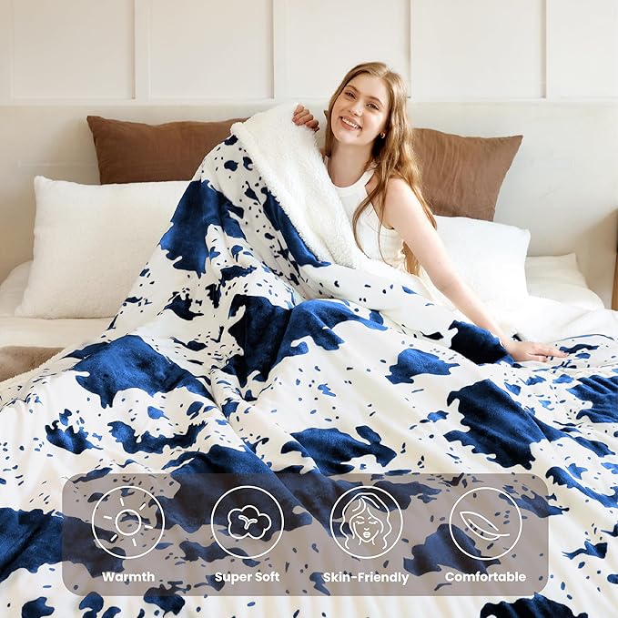 Heated Blanket Queen Blanket - Fast Heating Electric Blanket, Soft Flannel Heated Queen with 4 Time Settings,10 Heating Settings, Warm Gifts for Women & Mom & Grandma(84"x90"Cow Print Blue)