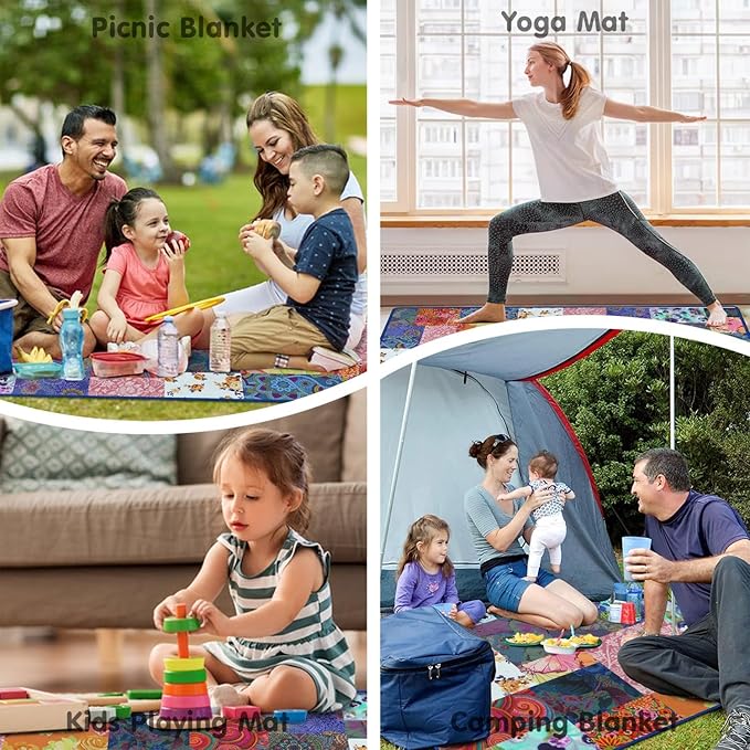 Supfitness Extra Large Picnic Blankets Waterproof Foldable (60"x 80") Beach Blanket Waterproof Sandproof,3-Layer Thicking Mat Outdoor Packable Camping Blanket