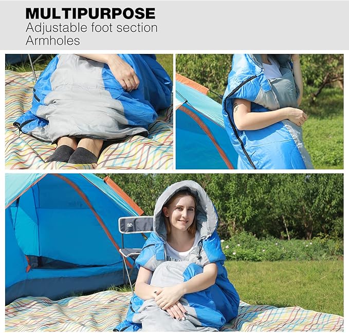 REDCAMP Lightweight Sleeping Bag with Armholes, 81"x27" Warm Weather Sleeping Bag Comfort for Outdoor Camping, Blue