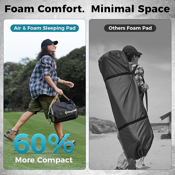 KingCamp Foam Camping Pad, 4" Thick Inflatable Single Sleeping Pad with Pump Sack, Silent Elastic Fabric Sleep Mat for Backpacking, Tent & Car Camping