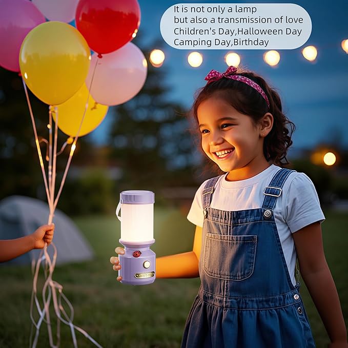 HOMY Ladybug Rechargeable Camping Lantern for Kids, 3-Color Dimmable LED, Tent Hook & Handle, Small Portable USB Safe Night Light for Outdoor/Kids Camping Gear