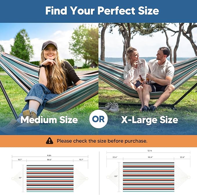 SUNCREAT Hammocks Outdoor Camping Double Hammock, Extra Large 2 Person Hammock for Camping, Green & Red