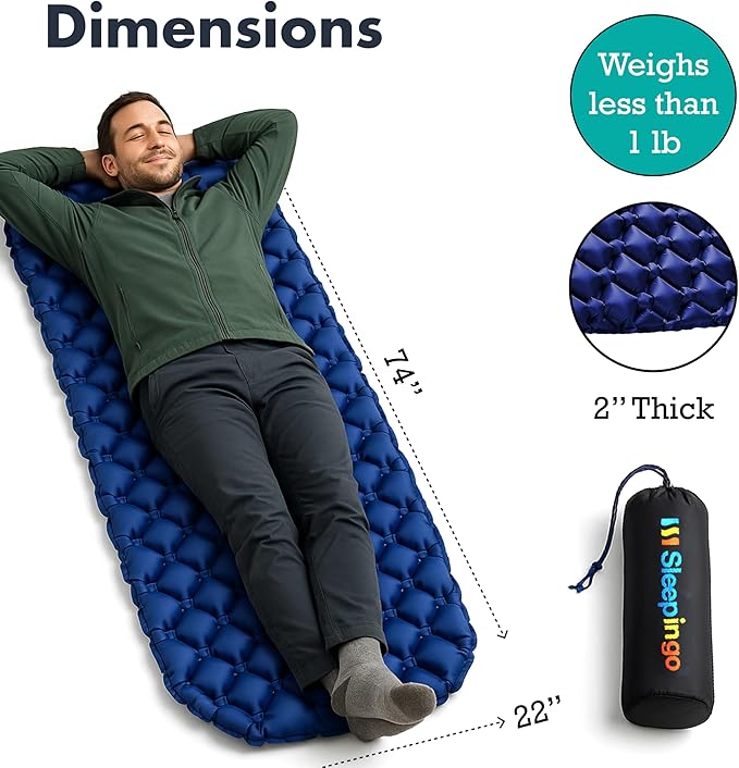 Sleepingo Ultralight Sleeping Mat - Inflatable & Compact Camping Air Mattress for Backpacking, Hiking- New