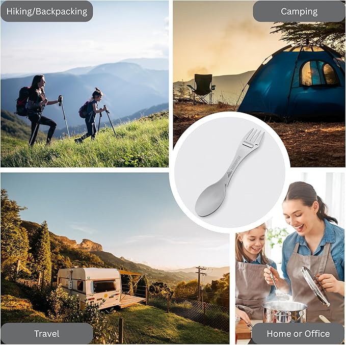 Titanium Spork 5-in-1 Camping Utensil – Ultralight Backpacking Silverware with Knife, Bottle Opener & Peeler, Includes Travel Pouch & Carabiner