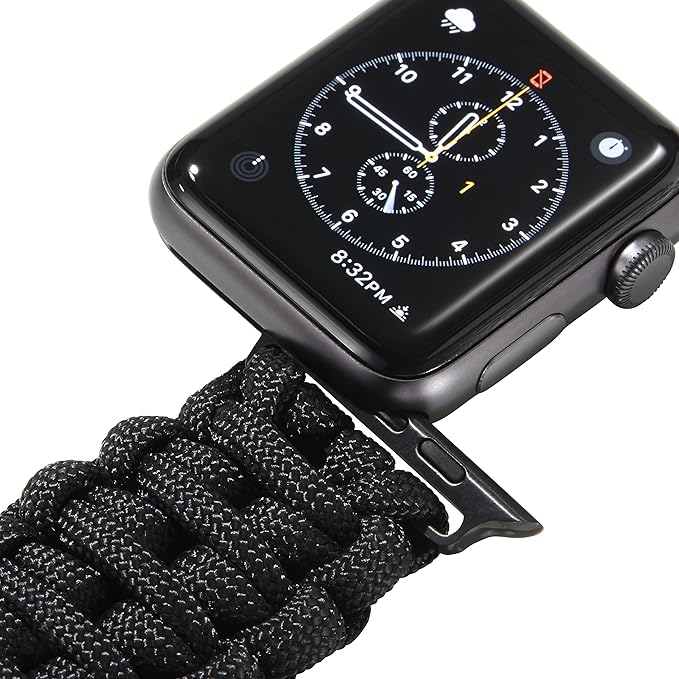 Savior Survival Gear Paracord Watch Band - Compatible with Apple Watch Band 49mm 46mm 45mm 44mm 42mm - iWatch Band Series Ultra 10 9 8 7 6 5 4 3 2 1 SE – Adjustable strap for men (Black, X-Large)