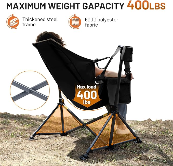 TIMBER RIDGE Hammock Camping Chair, Oversized Swinging Hammock Chair with Adjustable Back and Seat for Outdoor Lawn, Sports, Supports 400lbs, Black