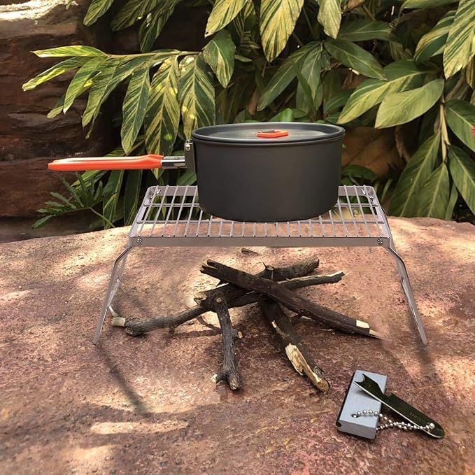 REDCAMP Large Folding Campfire Grill Grate, 304 Stainless Steel Heavy Duty Portable Camping Grill with Carrying Bag for Outdoor Cooking Backpacking Hiking Picnics BBQ