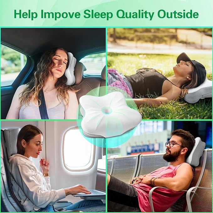 SAHEYER Memory Foam Travel Cervical Pillow, Small Camping Pillows for Sleeping with Strap, Neck Support Camping Gear Accessories - Travel Essentials for Sleeping, Backpacking, Hammock, Gray