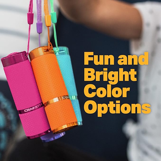 LUXPRO 3 Pack Mini Flashlights - LP395 Gel Glow in Dark - Aluminum LED Flashlights with Maximum Brightness of 40 Lumens - IPX4 Water Resistant - 3 AAA Batteries Included - Pink, Orange & Teal