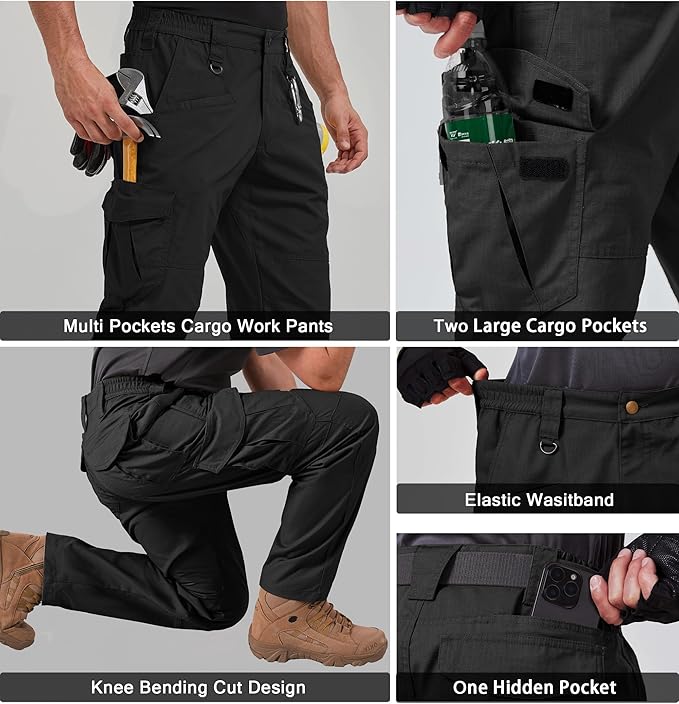 CNBQDD Mens Work Pants Cargo Tactical Construction for Men Ripstop Water Repellent Lightweight Outdoor Hiking with Pockets