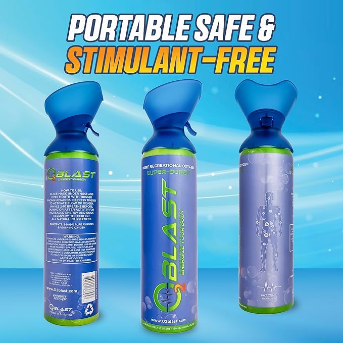 O2 Blast - Portable Oxygen Can, Filled with 99.99% Pure Oxygen in a Can with Breathing Mask for Sports, Travel, and High Altitude Use | On-the-Go Air Support for Hiking and Outdoors – 10L, 5-Pack
