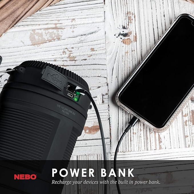 NEBO Big Poppy Lantern, Flashlight & Power Bank | 300 Lumens, 15 Hours Run Time, Rechargeable LED Spotlight, Pop-Up Flame Emulator & Lantern Modes, Water Resistant, Includes Micro-USB Charging Cable