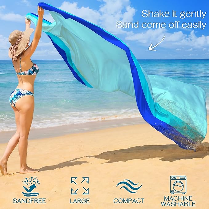 BYDOLL Beach Blanket Waterproof Sandproof Large Sand Free, 78''X81'' Oversized Sandless Lightweight Blanket Picnic Mat for Beach Travel Camping Hiking with Stakes