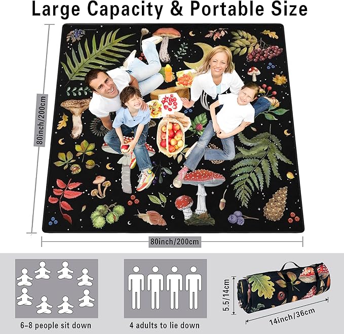 Supfitness Extra Large Picnic Blankets Waterproof Foldable (80 "x 80") Beach Blanket Waterproof Sandproof,3-Layer Thicking Mat Outdoor Packable Camping Blanket