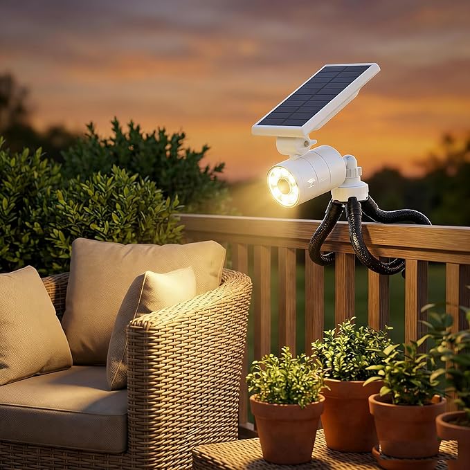 1400LM Outdoor Solar Motion Sensor Security Light with Flexible Tripod | Aluminum Flood Spotlights for Outside Driveway, Porch & Portable Camping | IP66 Winter-Proof, No-Drill Install