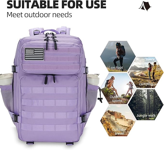 Lovelinks21 45L Tactical Assault Backpack 3 Day Assault Pack with MOLLE Waterproof Rucksack for Tactical Backpacks (Light Purple)