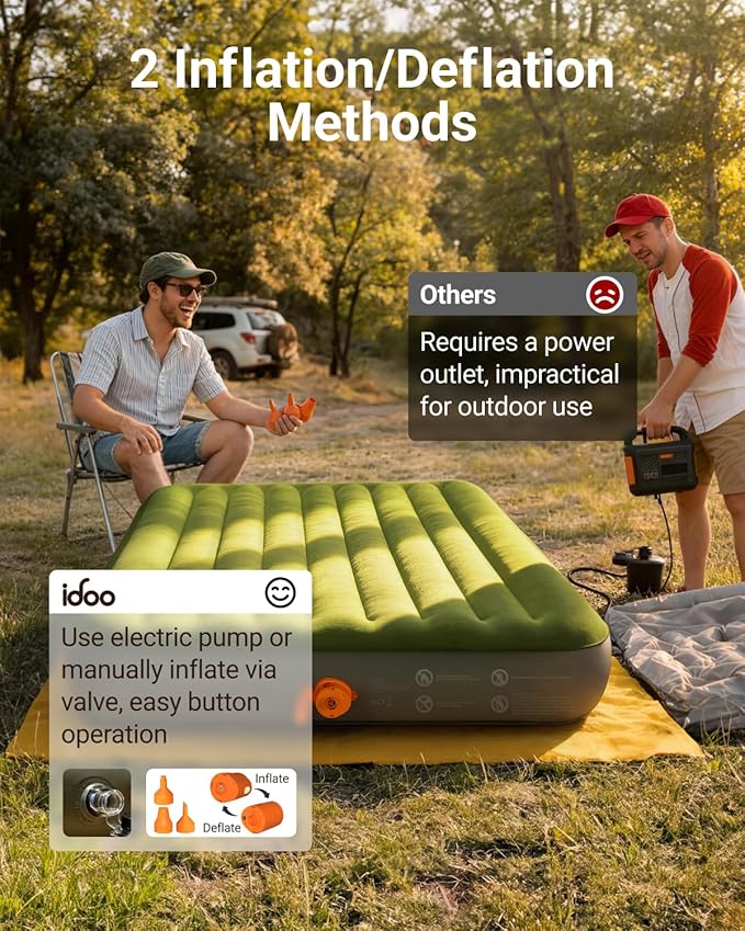 iDOO Twin XL Air Mattress with Rechargeable Cordless Pump, 80'' Extra Long Inflatable Blow up Mattress in Fast Inflation, No Outlet Needed for Outdoor, Camping, Guests, LED Light, USB Charging