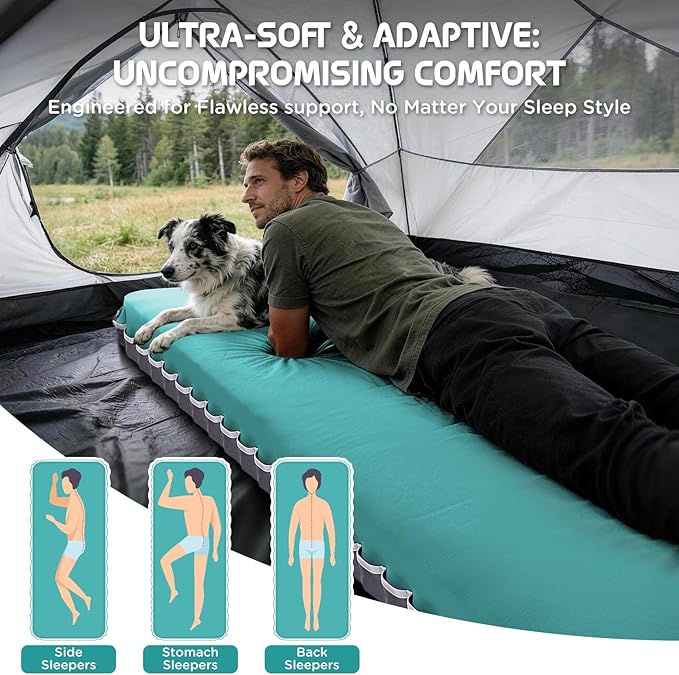 Elegear Air & Foam Self-Inflating Sleeping Pad, CumbreX™ 4" Ultra-Thick Memory Foam Camping Mattress Pad with Air Pump, Compact R-Value 9.5 4-Season Camp Mat for Travel Outdoor - Single Blue