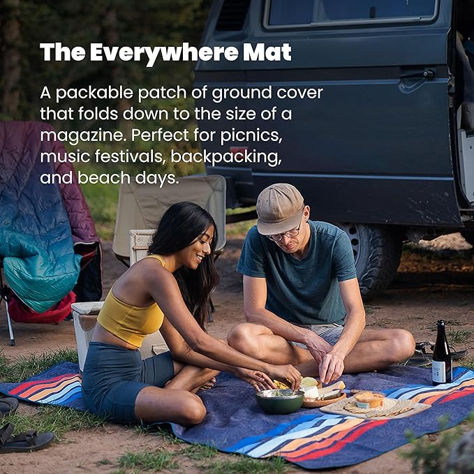 Rumpl Everywhere Mat, Waterproof Picnic Blanket and Ground Mat for Camping, Hiking, and Picnicking, 52x75 Inches, Ocean Fade