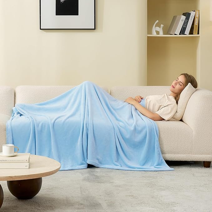 Hansleep Fleece Light Blue King Blanket, Super Soft Flannel Fuzzy Plush Cozy Blanket for All Seasons, Light Blue, King 90x108 Inches