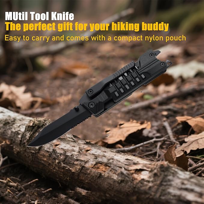 Leopcito Multitool Knife with Nylon Pouch, 22 in 1 EDC Multi Tools with Fire Starting Sticks, Bottle Opener, Whistle, Pocket Knife and Window Breaker, Perfect for Survival, Outdoor and Everyday Use