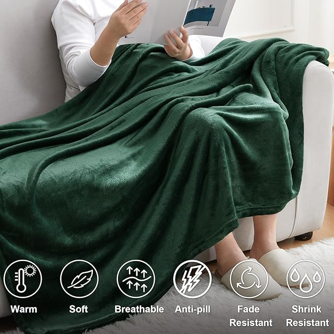 Hansleep Fleece Blanket Twin Size Dark Green, Soft Cozy Twin Fuzzy Flannel Lightweight Blanket for Bed, Sofa, Couch, Travel, Camping, Dark Green, 60x80 Inches