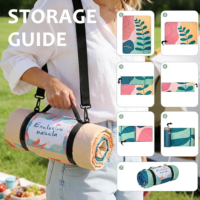 Exclusivo Mezcla Waterproof Picnic Blankets 60x80 Inch, 3 Layer Extra Large, Sandproof and Foldable Outdoor Blanket for Beach Camping, Park and Travel
