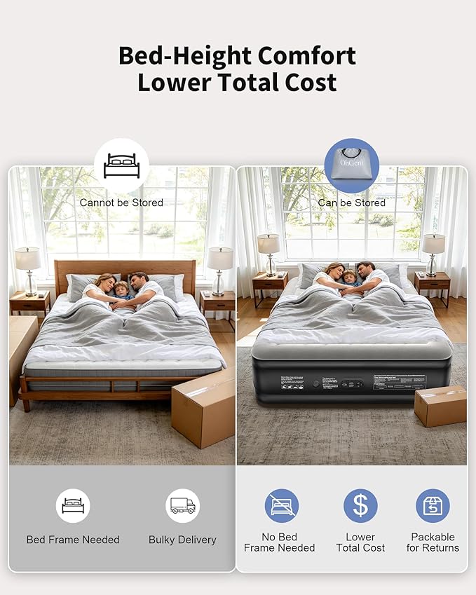 OhGeni 20" Raised King Air Mattress with Built in Pump, Luxury Real Bed Height Blow up Mattress, 3-4 Persons Inflatable Mattress for Guests & Family Party, Ideal for Elder People, 700lbs
