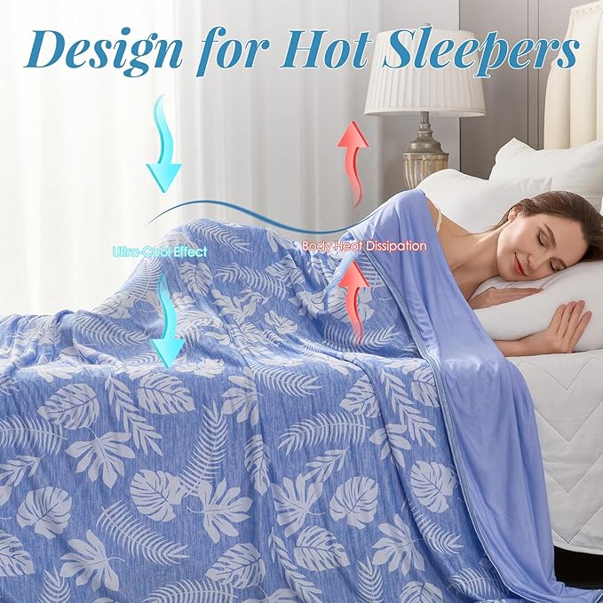 OIGAE Cooling Blanket for Hot Sleepers - Soft & Lightweight Summer Cold Blanket for Night Sweats | Perfect for Bed, Couch, Sofa (Blue, Throw 50" x 70", Tropical)