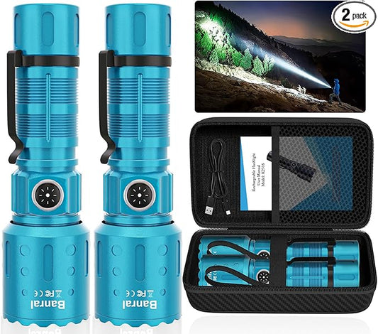 Banral Flashlights High Lumens Rechargeable, Super Bright Long Range Small Powerful Flashlight, 6 Modes LED Tactical Pocket Waterproof Flash Light for Home Emergency (2, Turquoise)